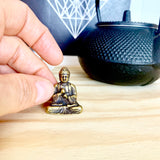 Tiny Buddha & Rose Quartz Zen Garden; Crystal Wand + Brass Figurine; Spiritual Altar Decor