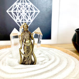 Fertility Goddess Statue; Miniature Quan Yin; Brass Female Buddha Kuan Yin
