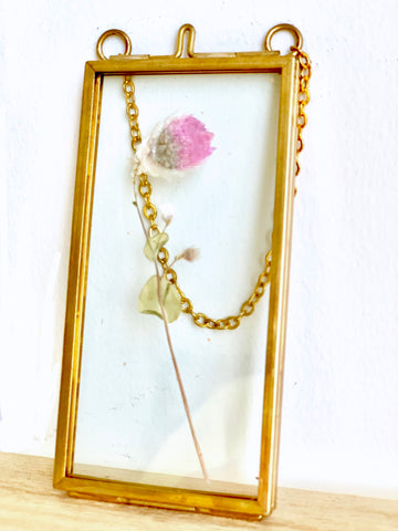 Pink Bells Flower in Brass Frame